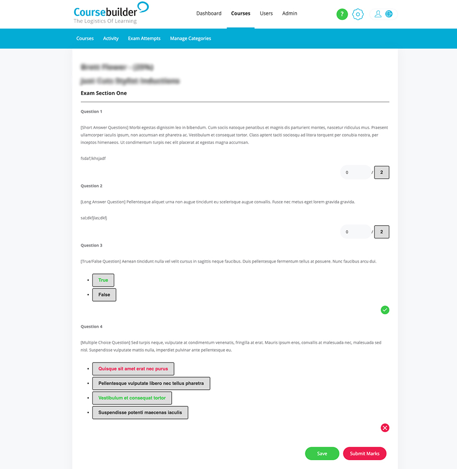 Coursebuilder exams screen